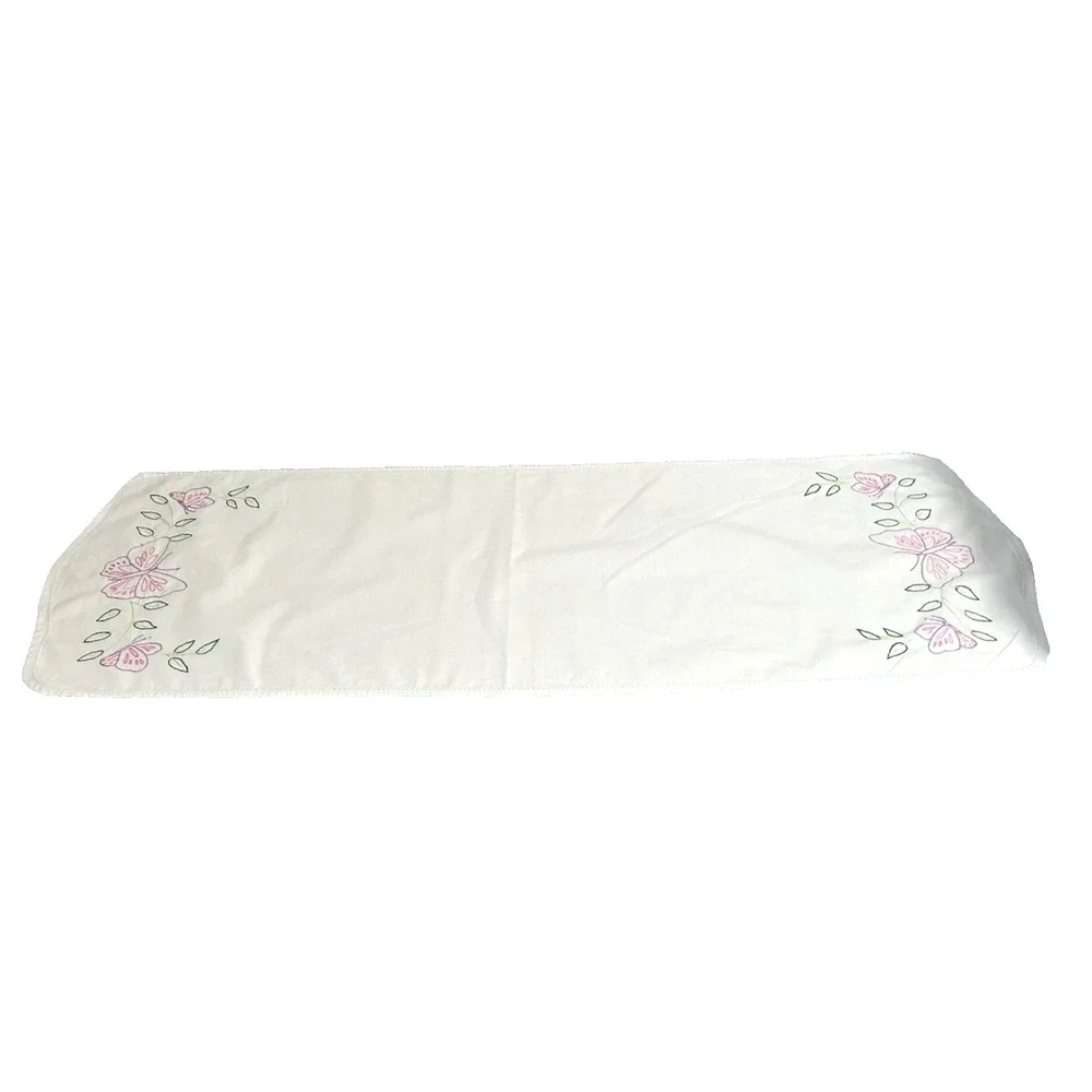 Vintage Hand Embroidery Butterfly Table Runner Dresser Scarf 42